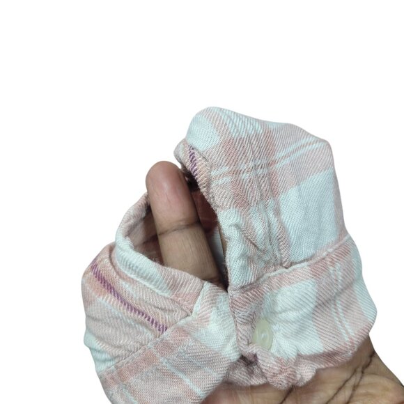 Hollister Pink Plaid Wrap Front Top Size Small Long Sleeve Casual Flannel Blouse - Picture 4 of 9